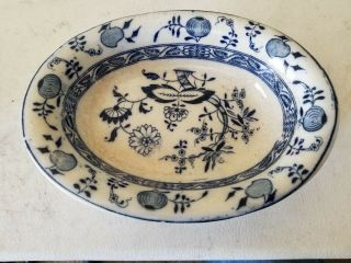 Antique Staffordshire England Flow Blue Onion Pottery Bowl No.  576812 Vintage