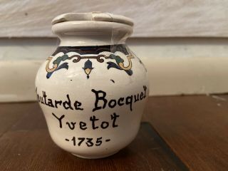 Moutarde Bocquet Yvetot 1735 Digoin France French Mustard Pot Jar