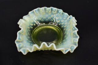 Fenton American Art Glass Topaz Opalescent Vaseline Hobnail Ruffled 6 " Dish