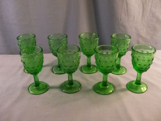 Set Of 8 L.  G.  Wright Green Glass Stipple Star Pattern Wine Glasses Goblets