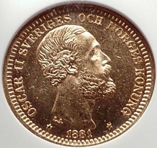 1881 Sweden King Oscar Ii Antique Gold 20 Kronor Swedish Coin Ngc Ms 64 I70332