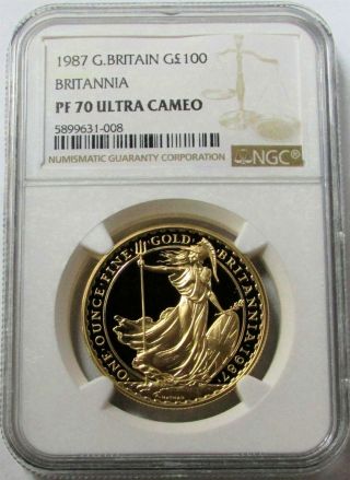 1987 Gold Great Britain 100 Pounds Proof 1oz Coin Ngc Pf 70 Ultra Cameo