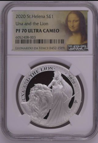 Ngc Pf70 2020 Great Britain 1oz St.  Helena Una And The Lion Silver Coin Proof