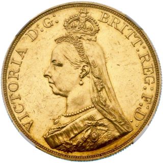 Great Britain,  Queen Victoria,  Gold 5 Pound,  1887 Ce,  Jubilee,  Ngc Ms61