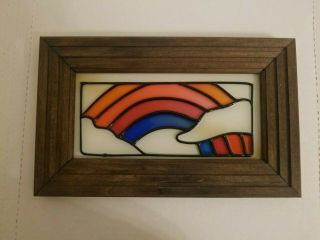 Bow In The Cloud Stained Glass Hand Painted Picture In Vintage Wood Frame Peace