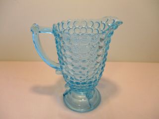 Adams & Co.  “buggy Bowl” " Thousand Eye Glass " Blue Water Pitcher 7 3/4 Inches