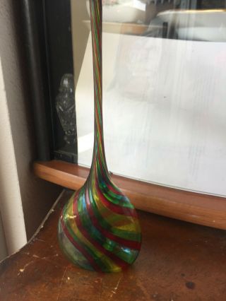 Vintage Decorative Multi Color Hand Crafted Glass Vase Height 10’’,  Width3.  5’’.