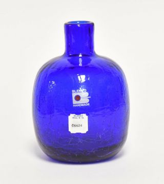 Retro Blenko Mcm Art Cobalt Blue Glass Vase Item C6424 Ex.