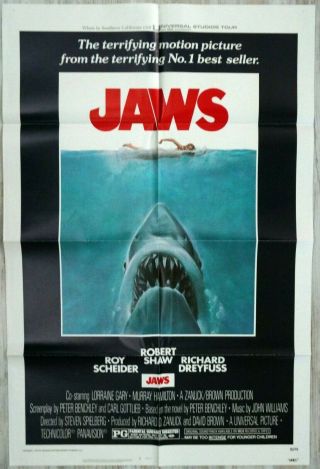 Jaws (1975) Vintage Folded One - Sheet Poster.