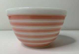 Vintage Pyrex 401 Pink Striped 1 1/2 Pints White Glass Mixing Bowl