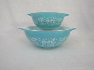 Vtg Pyrex Amish Butterprint Cinderella Mixing Nesting Bowl Set Turquoise Aqua