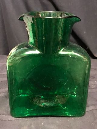 Blenko Art Glass Green Double Spout Water Bottle Pitcher Carafe