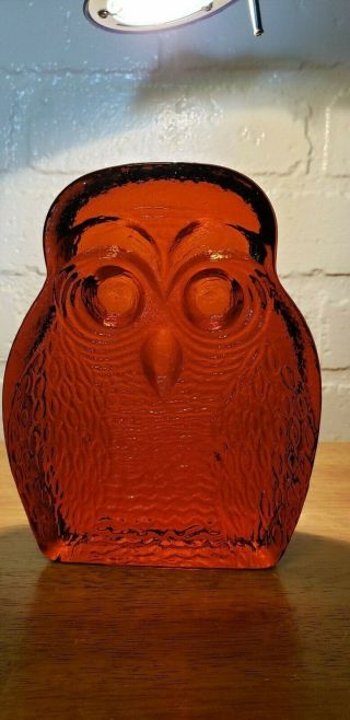 Vintage Amber Blenko Glass Art Owl Bookend