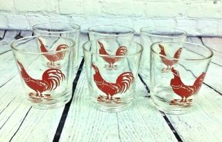 6 Federal Red Rooster Whiskey Rock Juice Glasses Vintage - 3.  25 " Tall / Barware