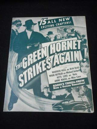 The Green Hornet Strikes Again 1940 Serial Pressbook,  Ads Exploitation Kit Hull