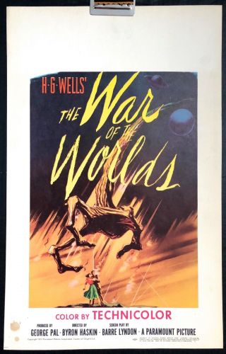 The War Of The Worlds 1953 Movie Poster Window Card Never Folded C8 Ex