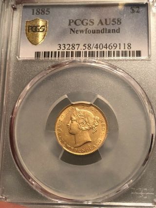 1885 Victoria Newfoundland $2 Gold Pcgs Au 58