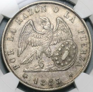 1853 - So Ngc Au 53 Chile 1 Peso Condor Silver Crown Coin (20071401d)