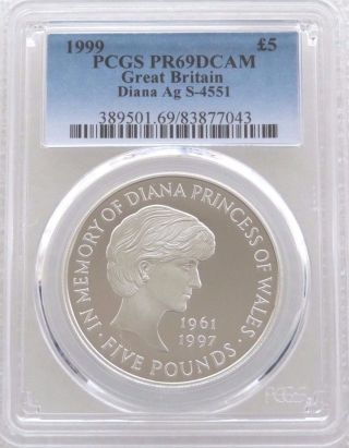 1999 Royal Lady Diana £5 Five Pound Silver Proof Coin Pcgs Pr69 Dcam