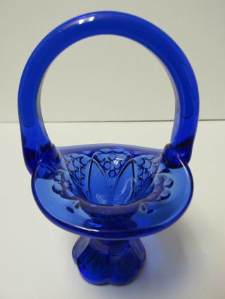 4346kn 4 - 1/2  Tall Fenton Mini Footed Basket In " Cobalt " Art Glass Hard To Find