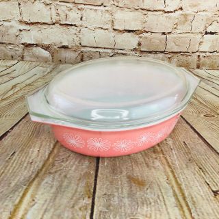 Vintage Pyrex Pink Daisy Oval Covered Casserole Dish With Lid 945c 11