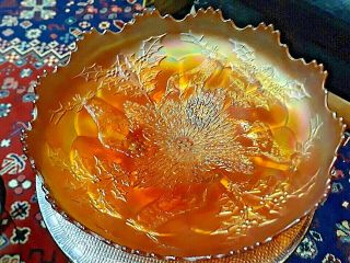 VTG FENTON Carnival Glass Marigold STAG & HOLLY LARGE CANDY/ICE CREAM BOWL 2