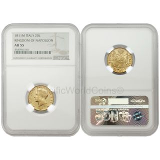 Italy 1811m Kingdom Of Napoleon 20 Lire Gold Ngc Au55