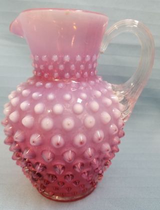 Fenton Cranberry Pink Opalescent Hobnail Glass Pitcher Creamer Handblown Jug