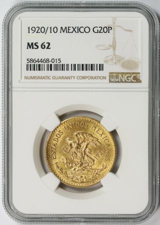 1920/10 Mexico Estados Unidos Mexicanos Aztec Calendar Gold 20 Pesos Ms 62 Ngc