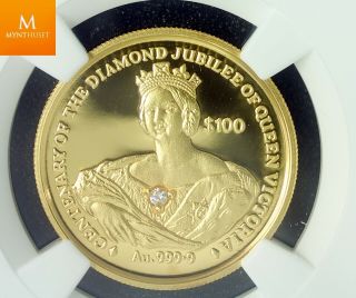 1997 Sierra Leone Gold 100 Dollar Diamond Ngc Pf 69 Ucam