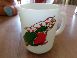 Vintage Anchor Hocking Norwegian Kitchen Witch Milk Glass Coffee Mug Cup