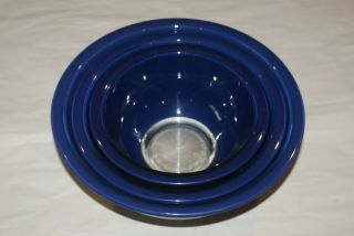 Set Of 3 Vintage Pyrex Cobalt Blue Mixing Nesting Bowls 322 323 325 Clear Bottom