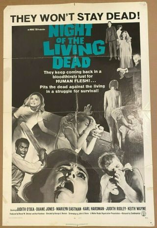 Night Of The Living Dead 1sh 1968 George Romero Zombie Classic,  Dark Green Titl