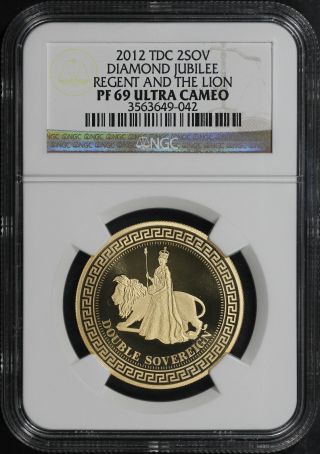 2012 TDC Gold 2 Sovereign Diamond Jubilee Regent and the Lion NGC PF - 69 UC 2