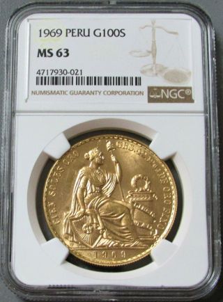 1969 Gold Peru 540 Minted 100 Soles Coin Ngc State 63