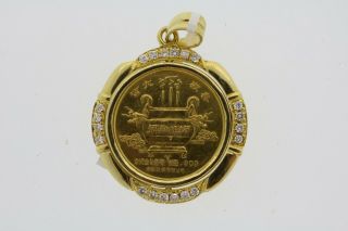 1989 1/4 Oz Chinese Maitreya Buddha Gold Coin Set In 18k Pendant With Diamonds