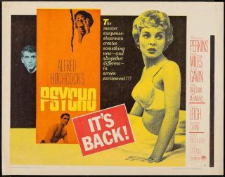 Psycho Half Sheet Movie Poster 22x28 R65 Alfred Hitchcock Janet Leigh