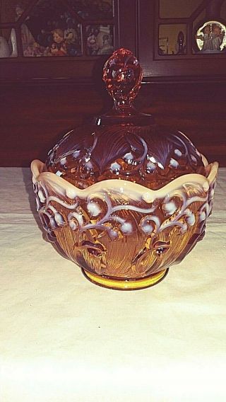 Vtg Fenton Cameo Opalescent Lily Of The Valley Covered Candy Dish 6 1/4 " T