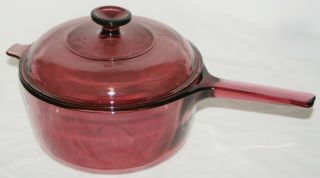 Vision Corning Ware 2.  5 L Large Sauce Pan Pot Dual Handle Lid Purple Cranberry