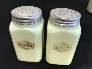Vintage Mckee Salt & Pepper Shakers Custard Glass Orig.  Tops Nr