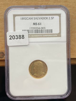 El Salvador 1892 Gold 2.  5 Pesos Cam Ngc Ms61