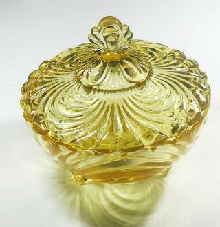 Vintage Caprice Yellow Glass 3 Footed Round Candy Dish With Lid By Imperial