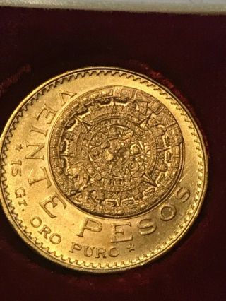 Gold Coin Mexico Veinte Pesos 1959 " Azteca " 15 Grams Pure Gold - Uncirculated