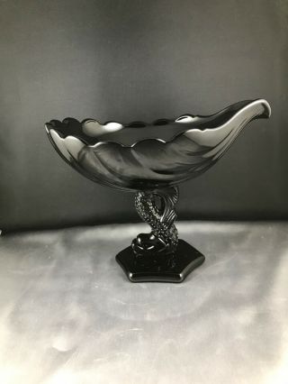 Vintage Westmoreland Black Milk Glass Dolphin & Shell Footed Bowl/compote