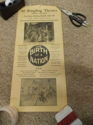The Birth Of A Nation (1915) Dir: D.  W.  Griffith Two Sided Poster