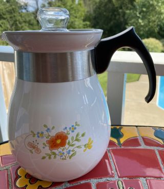 Vintage Corning Ware Stove Top Coffee Tea Pot P - 166 Wildflower 6 Cup Capacity