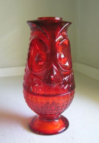 Vintage Viking Glass Owl Fairy Lamp Ruby