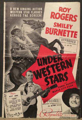Roy Rogers Vintage 1938 8 Page Under Western Stars Pressbook 12x18 Orig Stamped