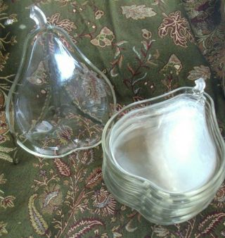 Vintage Set Of 8 Hazel Atlas Orchard Clear Glass Pear Shape Lunch Snack Plates