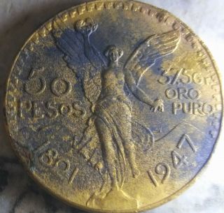 1947 Mexico Gold 50 Pesos 1.  2056oz.  Recovered From House Fire.